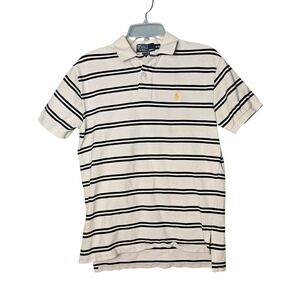 Polo Ralph Lauren Logo White/Blue Stripe Polo Collar Mens Medium